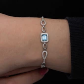 Gümüş Baget Turkuaz Taşlı Kadın Bileklik SL6715 thumbnail 2