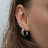 Gümüş Sıra Taşlı Halka Kadın Küpe SL6610 thumbnail 8