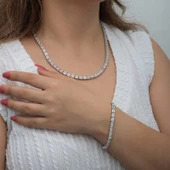 Gümüş Beyaz Taşlı Su Yolu Kadın Set SL6621 - 7