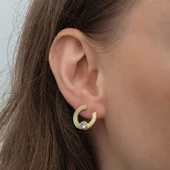 Gümüş Gold Tektaş Halka Kadın Çivili Küpe SL6598 thumbnail 6