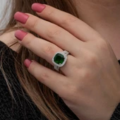 Gümüş Yeşil Baget Kare Kadın Yüzük SL7201 thumbnail 2