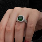 Gümüş Yeşil Baget Kare Kadın Yüzük SL7201 thumbnail 9