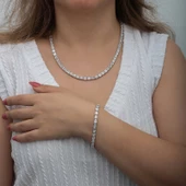 Gümüş Beyaz Taşlı Su Yolu Kadın Set SL6621 - 4