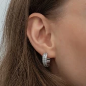 Gümüş Sıra Taşlı Halka Kadın Küpe SL6610 thumbnail 5