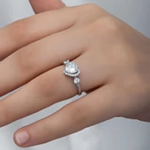 Gümüş Beyaz Taşlı Kalpli Kadın Yüzük  SL6262 thumbnail 4