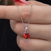 Gümüş Kırmızı Taşlı Kalpli Kadın Kolye  SL6922 thumbnail 1