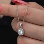 Gümüş Kare Montür Tek Taş Kadın Kolye SL6888 thumbnail 7