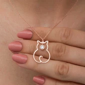 Gümüş Nisan Ayı Doğum Taşı Kedi Kadın Kolye SL6318 thumbnail 10