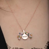 Gümüş Rose Renkli Çiçek Kişiye Özel Kadın Kolye SL6667 thumbnail 3