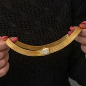 Gümüş Gold Zirkon Taşlı Trabzon Hasır Kadın Kolye SL7299 thumbnail 2