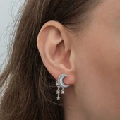 Gümüş Sallantılı Ay Yıldız Kadın Küpe SL6597 thumbnail 5