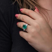 Gümüş Yeşil Renk Paraiba Taşlı Kadın Yüzük  SL6848 thumbnail 6