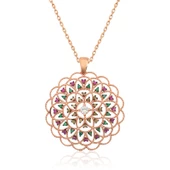 Gümüş Rose Geometrik Desenli Madalyon Kolye  SL7393 thumbnail 1