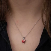 Gümüş Kırmızı Taşlı Kalpli Kadın Kolye  SL6922 thumbnail 4