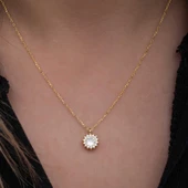 Gümüş Gold Minimal Yuvarlak Anturaj Kadın Kolye SL6725 thumbnail 5