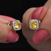 Gümüş Sarı Baget Taşlı Çivili Kadın Küpe  SL6885 thumbnail 5