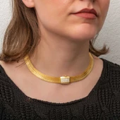 Gümüş Gold Zirkon Taşlı Trabzon Hasır Kadın Kolye SL7299 thumbnail 3