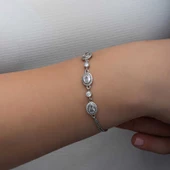 Gümüş Oval Taşlı Kadın Bileklik  SL6331 - 4