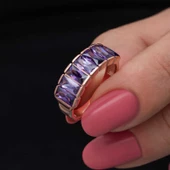 Gümüş Rose Baget  Ametist Taşlı Kadın Yüzük SL6824 - 8