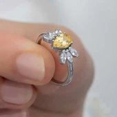 Gümüş Sarı Damla Zirkon Taşlı Kadın Yüzük SL6259 thumbnail 6