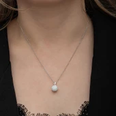 Gümüş Beyaz Kristal Taşlı Kadın Kolye SL6666 thumbnail 6