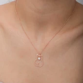 Gümüş Nisan Ayı Doğum Taşı Kedi Kadın Kolye SL6318 thumbnail 6