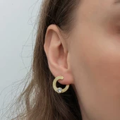 Gümüş Gold Tektaş Halka Kadın Çivili Küpe SL6598 thumbnail 4