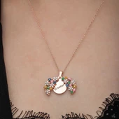 Gümüş Rose Renkli Çiçek Kişiye Özel Kadın Kolye SL6667 thumbnail 5