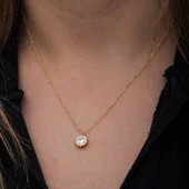 Gümüş Gold Minimal Yuvarlak Anturaj Kadın Kolye SL6725 thumbnail 4