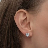 Gümüş Beyaz Kalpli Çivili Kadın Küpe SL6613 thumbnail 2