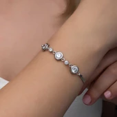 Gümüş Yuvarlak Taşlı Kadın Bileklik  SL6337 thumbnail 6