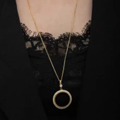 Gümüş Gold Kaplama Yuvarlak Yarım Altın Takılabilen Kadın Kolye SL6629 thumbnail 4