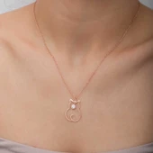 Gümüş Nisan Ayı Doğum Taşı Kedi Kadın Kolye SL6318 thumbnail 8