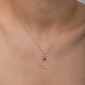 Gümüş Temmuz Ayı Doğum Taşı Kedi Kadın Kolye SL6320 thumbnail 7