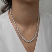 Gümüş Süzme Beyaz Taşlı Su Yolu Kadın Kolye SL7015 thumbnail 4