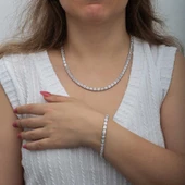 Gümüş Beyaz Taşlı Su Yolu Kadın Set SL6621 - 3