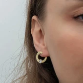 Gümüş Gold Tektaş Halka Kadın Çivili Küpe SL6598 thumbnail 5