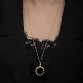 Gümüş Gold Kaplama Yuvarlak Yarım Altın Takılabilen Kadın Kolye SL6629 thumbnail 3