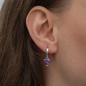 Gümüş Mor Taşlı Kalpli Kadın Küpe  SL7179 thumbnail 2