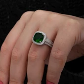 Gümüş Yeşil Baget Kare Kadın Yüzük SL7201 thumbnail 8