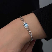 Gümüş Baget Turkuaz Taşlı Kadın Bileklik SL6715 thumbnail 5