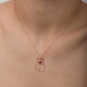 Gümüş Temmuz Ayı Doğum Taşı Kedi Kadın Kolye SL6320 thumbnail 6