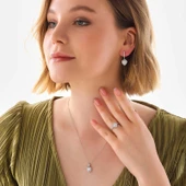 Gümüş Beyaz Taşlı Kalpli Kadın Set SL8060 thumbnail 4