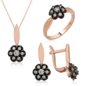 Gümüş Elmas Montür Çiçek Bayan Set SL2337 - 1