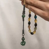 Gümüş Kazaz Püsküllü Sıkma Kehribar Tesbih T8924 SL8263 thumbnail 3