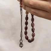 Gümüş Kazaz Püsküllü Sıkma Kehribar Tesbih T8935 SL8677 - 2