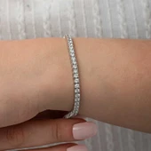 Gümüş 3.5 mm Beyaz Taşlı Su Yolu Kadın Bileklik SL8716 thumbnail 9