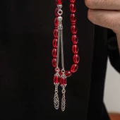 Gümüş Püskül Sıkma Kehribar Tesbih  SL7423 - 5