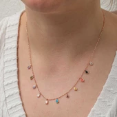 Gümüş Renkli Damla Taşlı Şans Kadın Kolye SL8193 thumbnail 5