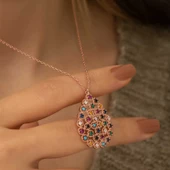 Gümüş Rose Renkli Taşlı Damla Kolye SL7421 thumbnail 2